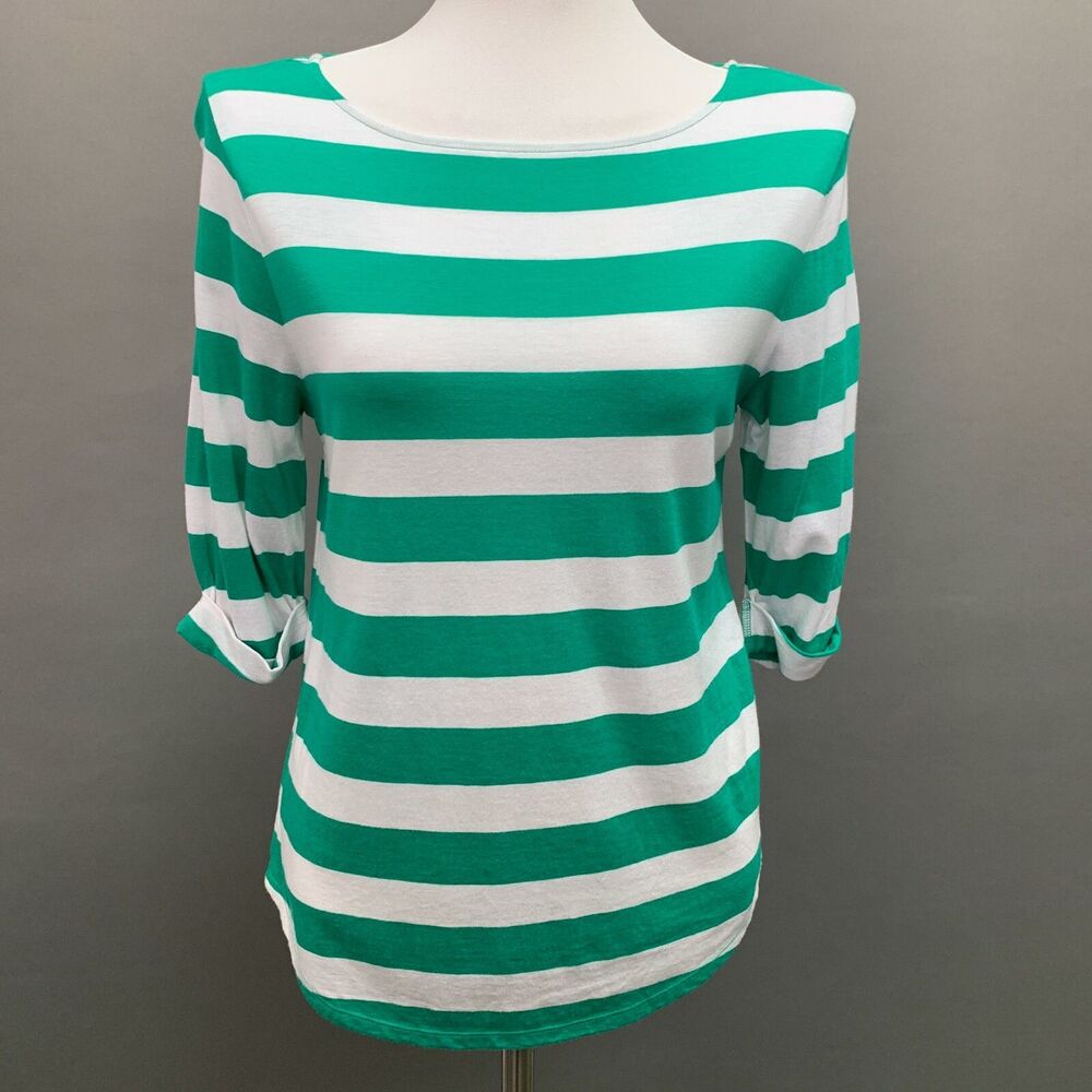 Ann Taylor Women's Top Small Green White Multicolor Striped